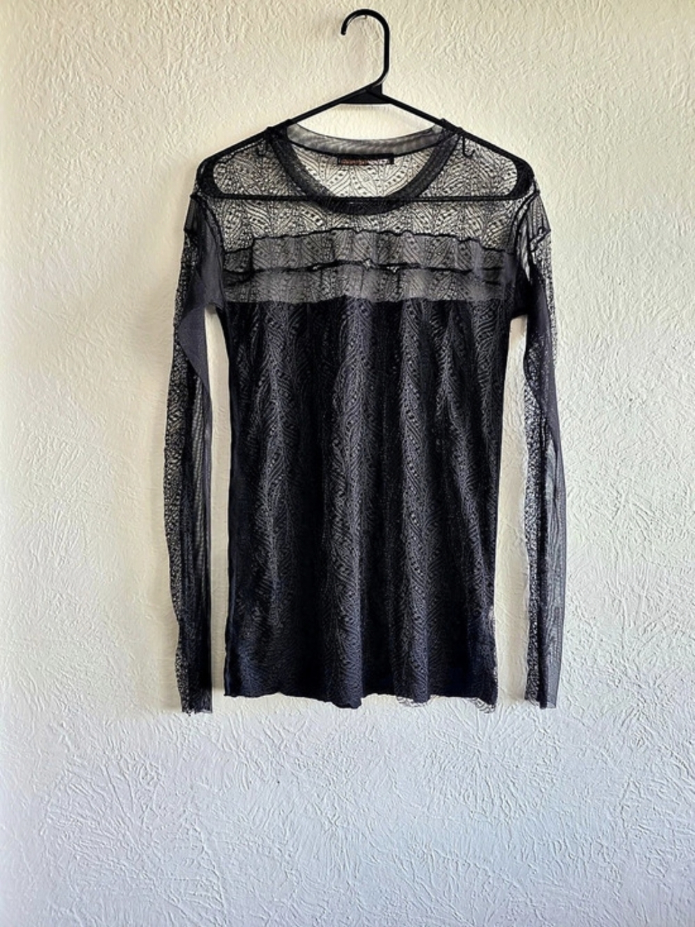 Mobwife Goth BCBGMAXAZRIA Black Lace Long Sleeve Top Like New Sm